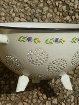 passoire tripode en acier émaillé, vintage