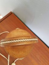 lampe vintage lanterne de pêcheur, globe verre, bois, corde