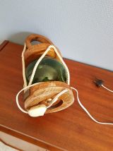 lampe vintage lanterne de pêcheur, globe verre, bois, corde