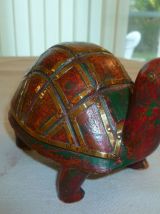 tortue bois peint et laiton inde vintage 