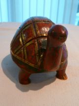 tortue bois peint et laiton inde vintage 