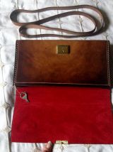 SAC-POCHETTE CUIR CAMEL VINTAGE 70S