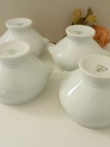 4 bols en porcelaine anses tête de lions, soupe à l'oignon