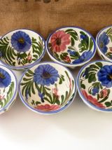 Lot de 6 bols en céramique à motifs floraux bleu et rouge