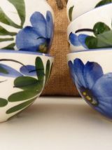 Lot de 6 bols en céramique à motifs floraux bleu et rouge
