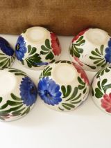 Lot de 6 bols en céramique à motifs floraux bleu et rouge