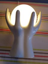 lampe mains vintage céramique blanche avec globe opaline
