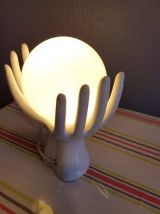 lampe mains vintage céramique blanche avec globe opaline