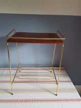 table d'appoint vintage structure métal  et tablette bois