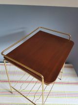 table d'appoint vintage structure métal  et tablette bois