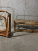 Portemanteau mural et porte-parapluies en rotin années 60