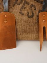 Très beau lot d'ustensiles en cuivre et manche en fer