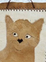 Décoration murale chat, patchwork chat en cuir, cadeau chat.
