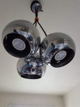 suspension 3 boules chromées et câbles textile noir 