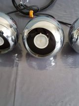 suspension 3 boules chromées et câbles textile noir 