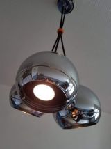 suspension 3 boules chromées et câbles textile noir 