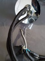 suspension 3 boules chromées et câbles textile noir 