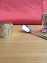 Coffret coquetier métal argenté  décor rose