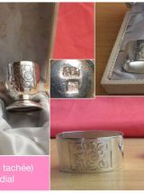 Coffret coquetier métal argenté  décor rose