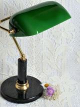 Lampe de banquier, lampe de notaire, lampe laiton et opaline