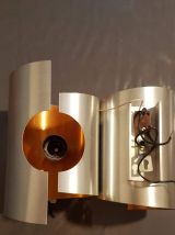 paire d'appliques vintage métal brossé et intérieur orange 