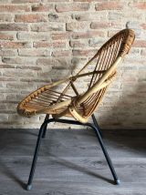Fauteuil coquille en rotin vintage