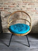 Fauteuil coquille en rotin vintage