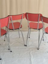 LOT DE 4 CHAISES VINTAGE EN FORMICA ROUGE