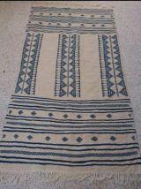 Tapis kilim beige et bleu fait main en pure laine 