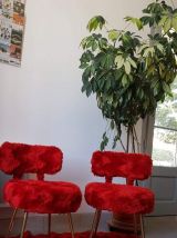 chaises moumoute rouge vintage année 72 en très bon état