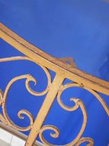 console demi-lune métal marron et plateau en verre vintage