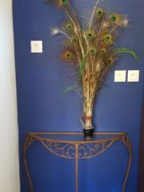 console demi-lune métal marron et plateau en verre vintage