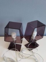 lampes de chevet en plexiglas fumé thermo-formé  années 70