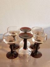 6 verres à liqueur anciens avec pieds violets