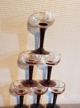 6 verres à liqueur anciens avec pieds violets