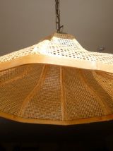 Suspension osier tressé, laiton, vintage