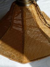 Suspension osier tressé, laiton, vintage