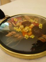 Cadre fleurs séchées, verre bombé, vintage