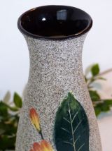 Vase grès décor floral