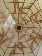 Grande suspension nacre laiton et bois vintage