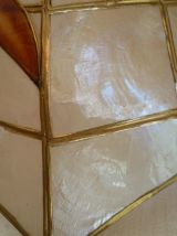 Grande suspension nacre laiton et bois vintage