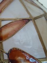 Grande suspension nacre laiton et bois vintage