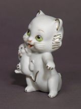 Figurine Rare Ancienne Chat - Chaton / Biscuit de Porcelaine