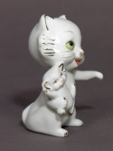 Figurine Rare Ancienne Chat - Chaton / Biscuit de Porcelaine