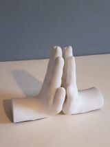 serre-livres mains en résine blanc mat des années 80