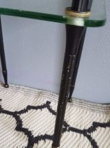 tablette vintage 2 plateaux en verre structure métal 