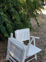 fauteuils de jardin pliants blancs en bois des années 70