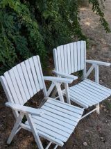 fauteuils de jardin pliants blancs en bois des années 70