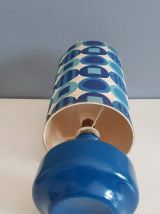 lampe à poser vintage pied céramique abat-jour à fleurs bleu