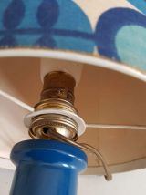 lampe à poser vintage pied céramique abat-jour à fleurs bleu